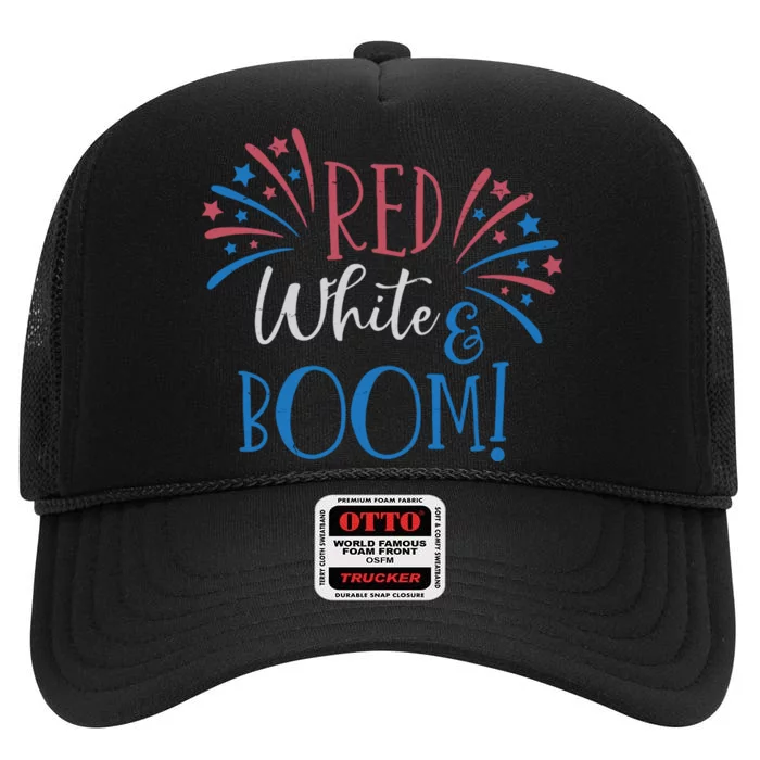 Red White And Boom 4th Of July High Crown Mesh Trucker Hat