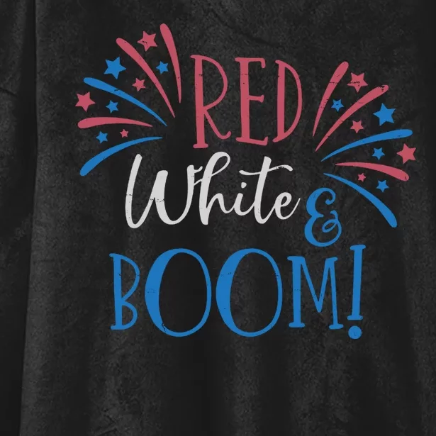 Red White And Boom 4th Of July Hooded Wearable Blanket