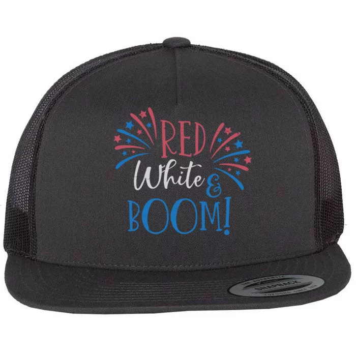 Red White And Boom 4th Of July Flat Bill Trucker Hat