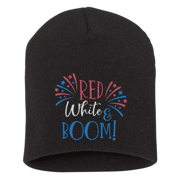 Red White And Boom 4th Of July Short Acrylic Beanie