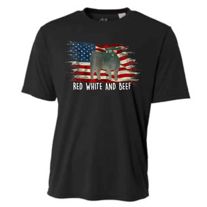 Red White And Beef Vintage Usa Flag 4th Of July Cooling Performance Crew T-Shirt