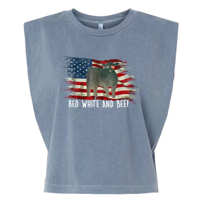 Red White And Beef Vintage Usa Flag 4th Of July Garment-Dyed Women's Muscle Tee