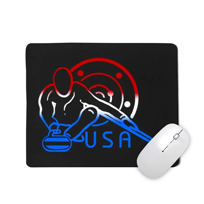 Red White And Blue Curling Flag Curling Stone Usa Art Gift Mousepad