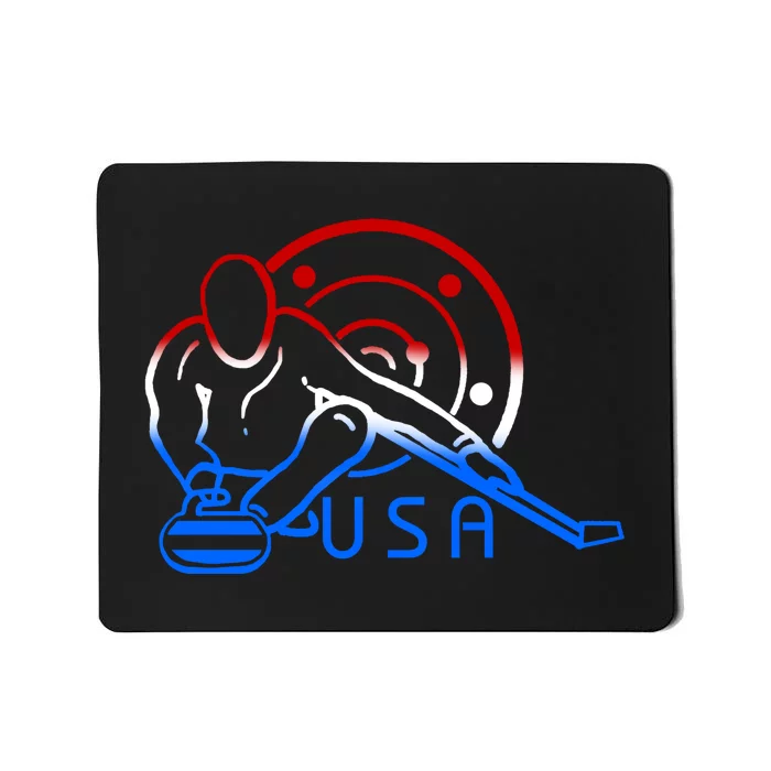 Red White And Blue Curling Flag Curling Stone Usa Art Gift Mousepad