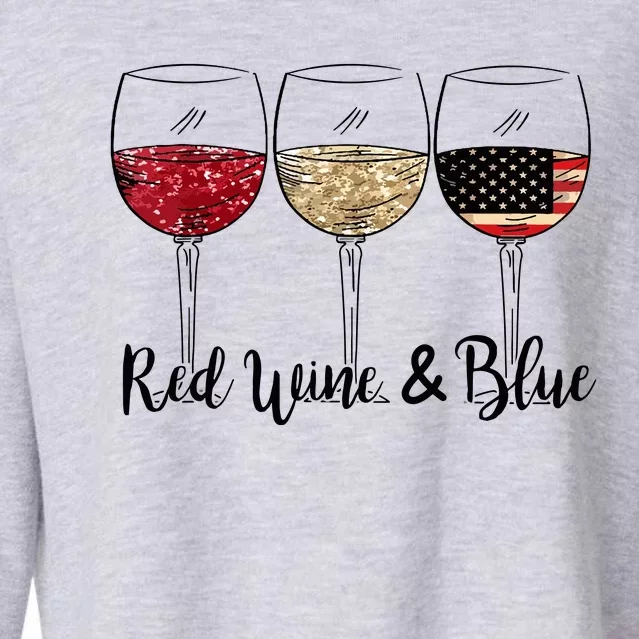 Red Wine And Blue Funny 4th Of July Drinking Wine Lover Cropped Pullover Crew