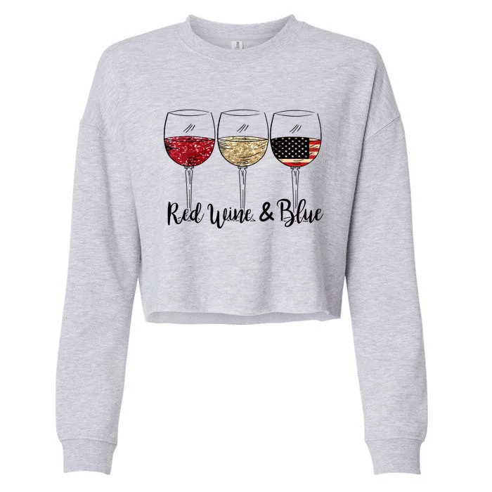 Red Wine And Blue Funny 4th Of July Drinking Wine Lover Cropped Pullover Crew