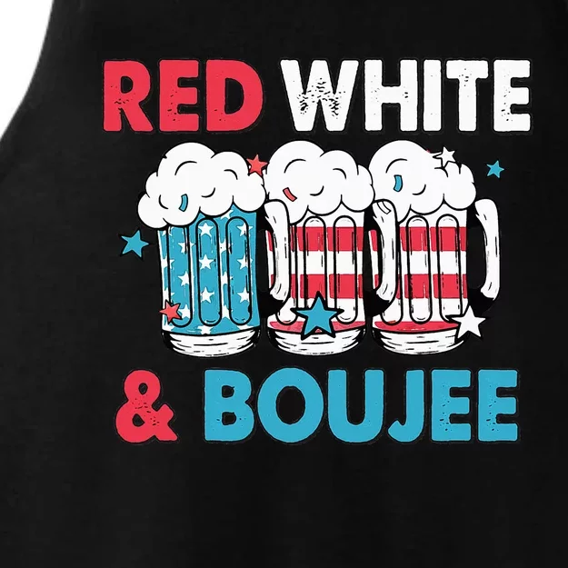 Red White And Boujee Retro 4th Of July Drinking Ladies Tri-Blend Wicking Tank