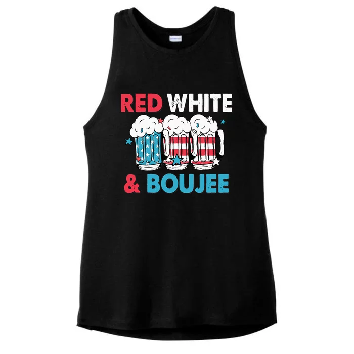 Red White And Boujee Retro 4th Of July Drinking Ladies Tri-Blend Wicking Tank