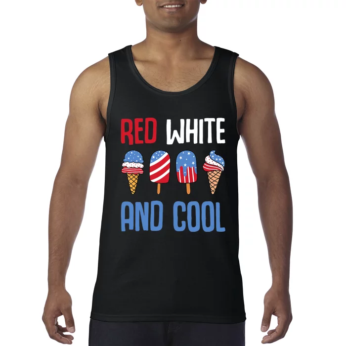 Red White And Cool Patriotic Ice Cream Popsicle 4th of July Tank Top