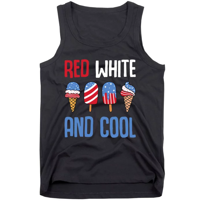 Red White And Cool Patriotic Ice Cream Popsicle 4th of July Tank Top