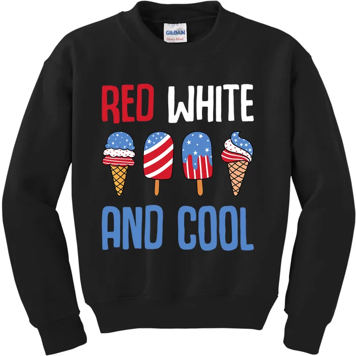 Red White And Cool Patriotic Ice Cream Popsicle 4th of July Kids Sweatshirt