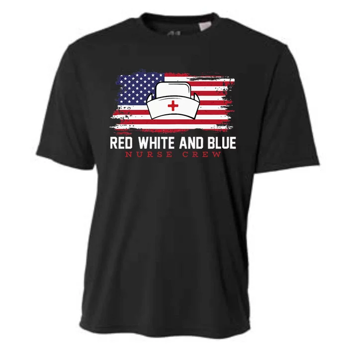 Red White And Blue 4th Of July Vintage Usa Flag Nurse Crew Cooling Performance Crew T-Shirt