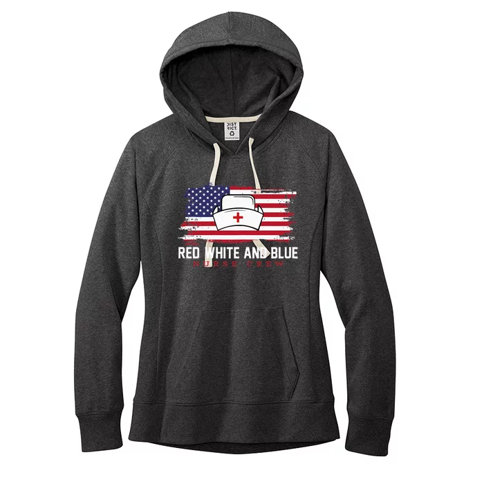 Red White And Blue 4th Of July Vintage Usa Flag Nurse Crew Women's Fleece Hoodie