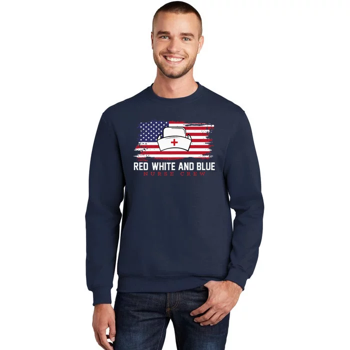 Red White And Blue 4th Of July Vintage Usa Flag Nurse Crew Tall Sweatshirt