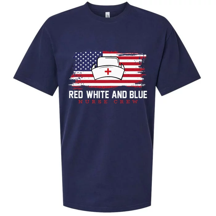 Red White And Blue 4th Of July Vintage Usa Flag Nurse Crew Sueded Cloud Jersey T-Shirt