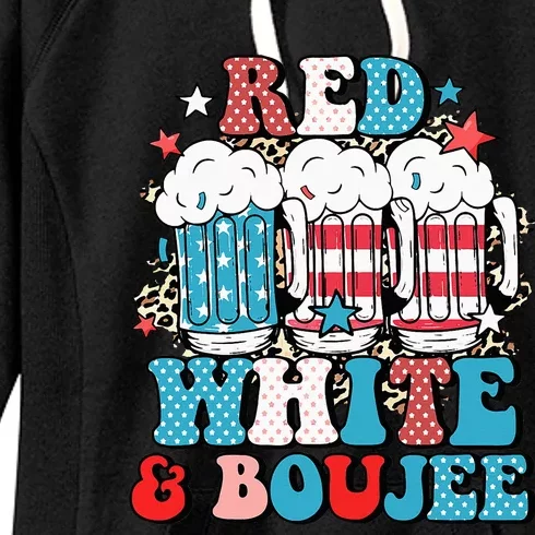 Red White And Boujee Retro 4th Of July Drinking Women's Fleece Hoodie