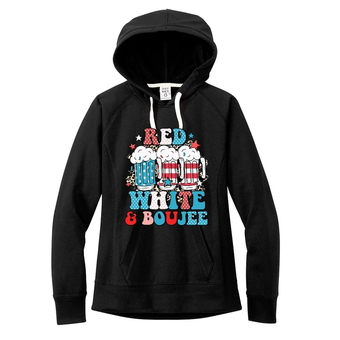 Red White And Boujee Retro 4th Of July Drinking Women's Fleece Hoodie