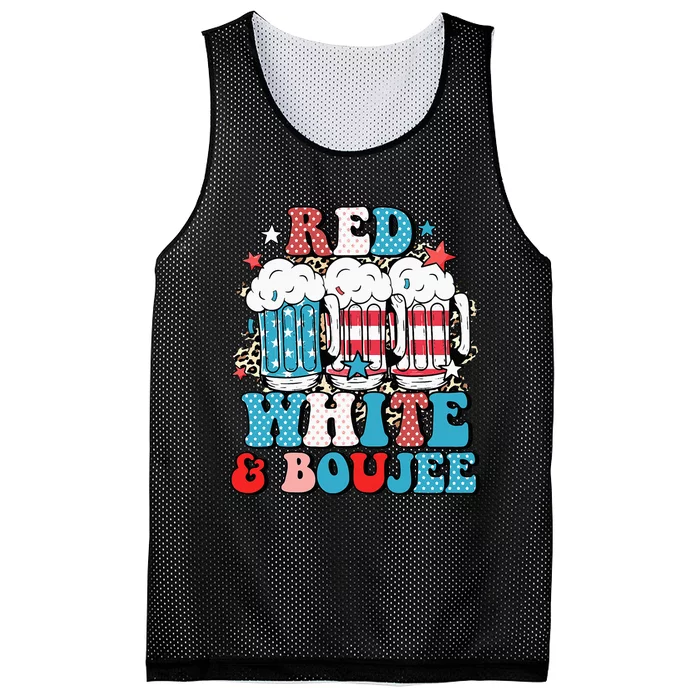 Red White And Boujee Retro 4th Of July Drinking Mesh Reversible Basketball Jersey Tank