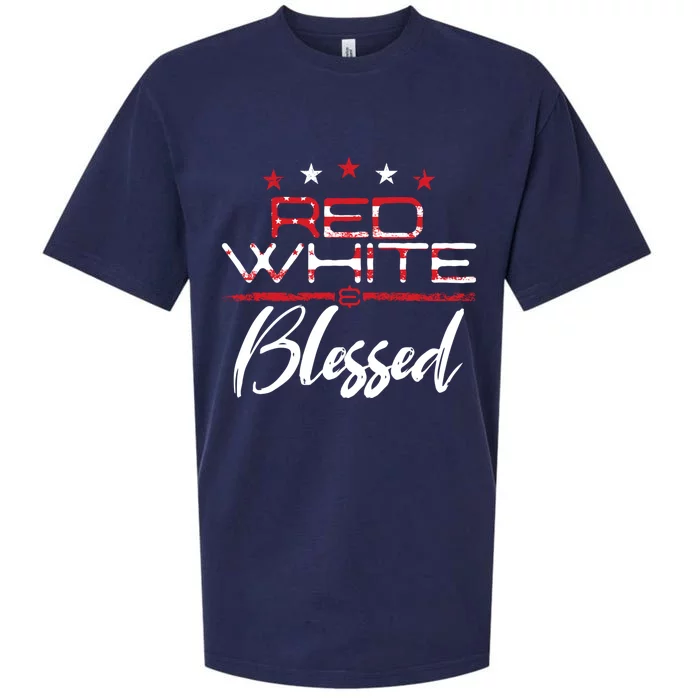 Red White And Blessed 4th Of July Christian Americans Cool Gift Sueded Cloud Jersey T-Shirt