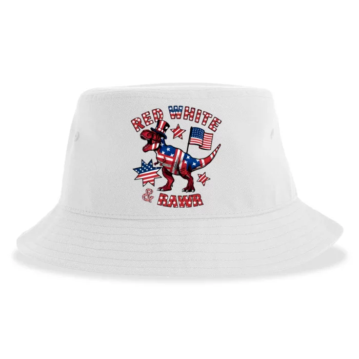 Red White And Rawr America Patriotic Sustainable Bucket Hat