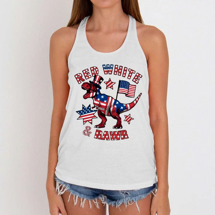 Red White And Rawr America Patriotic Women's Knotted Racerback Tank