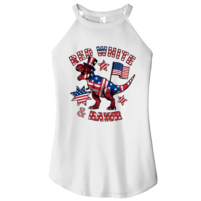 Red White And Rawr America Patriotic Women’s Perfect Tri Rocker Tank