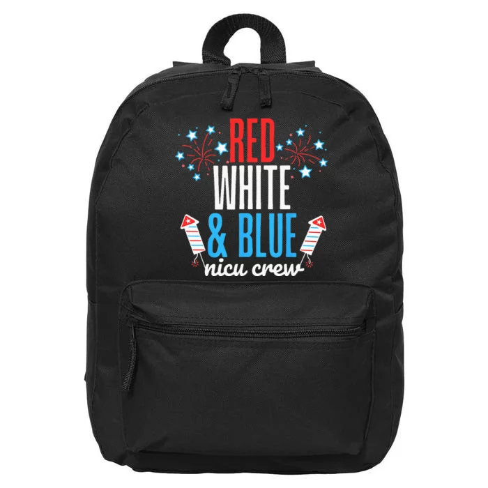 Red White And Blue Nicu Crew 4th Of July Neonatal Nurse 16 in Basic Backpack