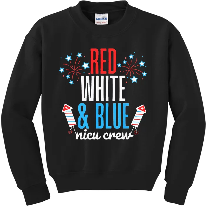 Red White And Blue Nicu Crew 4th Of July Neonatal Nurse Kids Sweatshirt