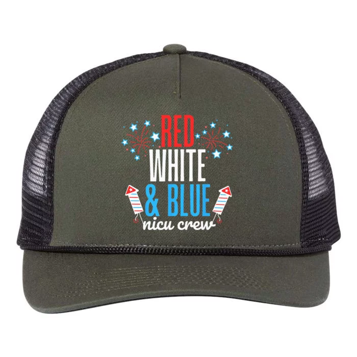 Red White And Blue Nicu Crew 4th Of July Neonatal Nurse Retro Rope Trucker Hat Cap