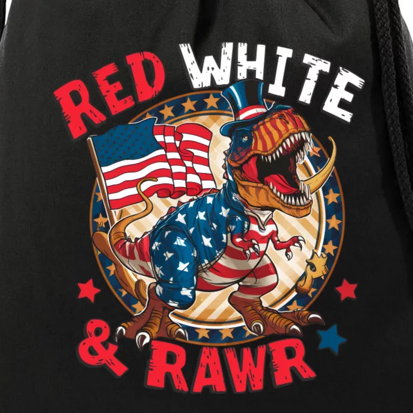 Red White And Rawr Independence Day Drawstring Bag