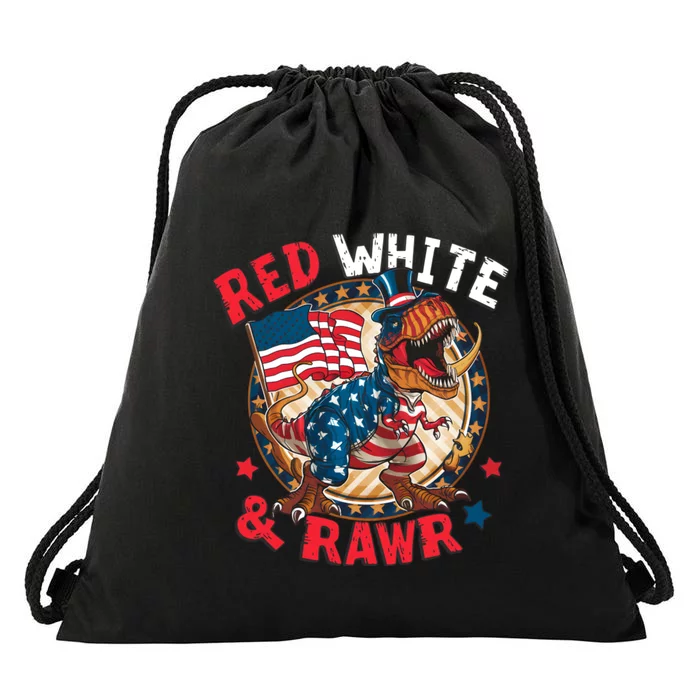 Red White And Rawr Independence Day Drawstring Bag