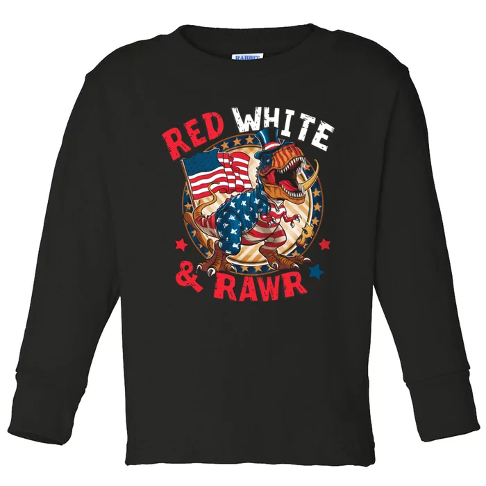 Red White And Rawr Independence Day Toddler Long Sleeve Shirt