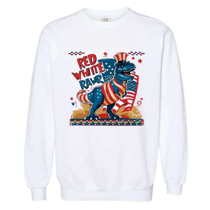 Red White And Rawr Patriotic Dinosaur Garment-Dyed Sweatshirt