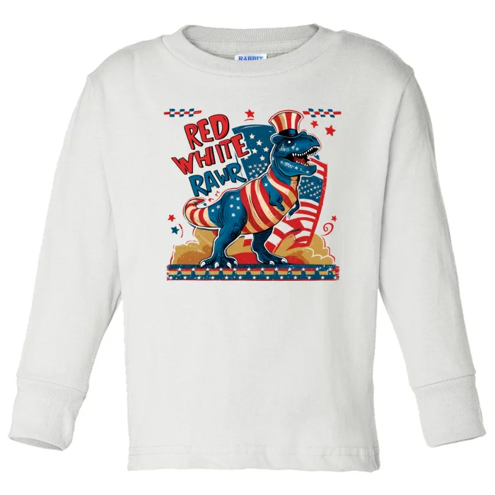 Red White And Rawr Patriotic Dinosaur Toddler Long Sleeve Shirt