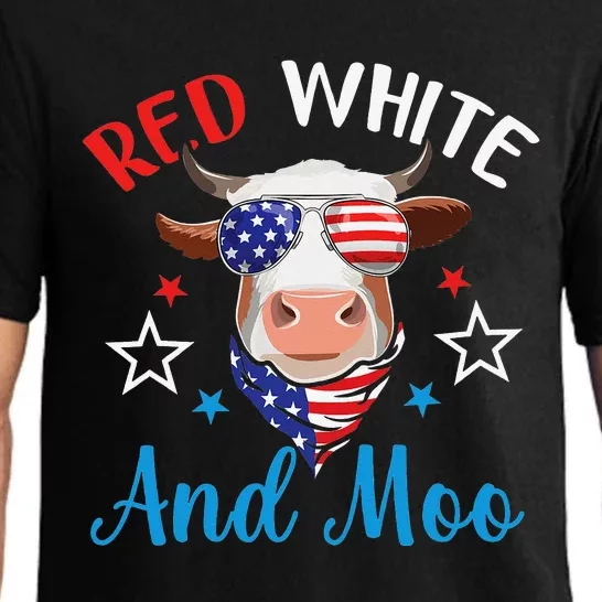 Red White And Moo 4th Of July Cow USA Flag Farmer Patriotic Pajama Set