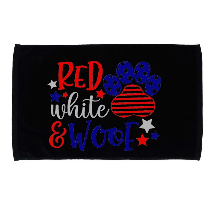 Red White And Woof Patriotic Dog Lover USA Flag 4th Of July Microfiber Hand Towel