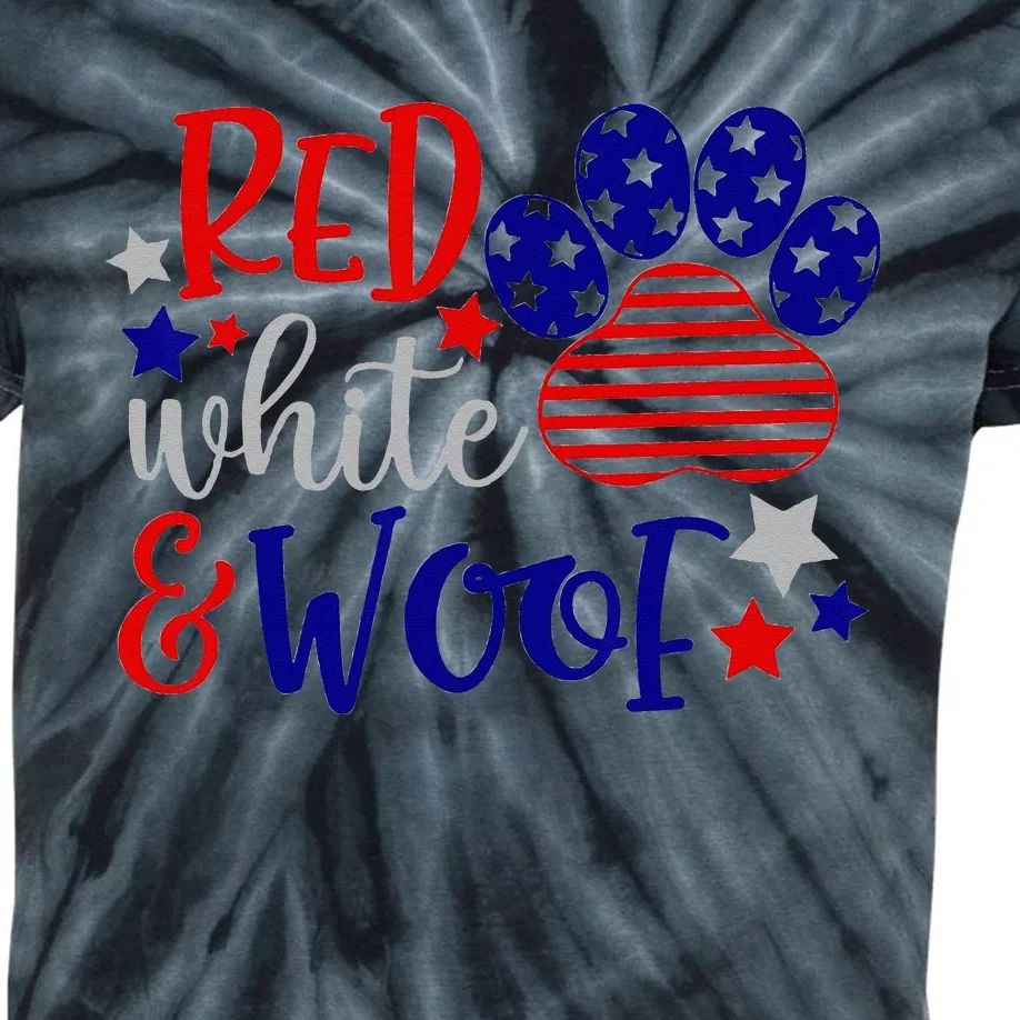 Red White And Woof Patriotic Dog Lover USA Flag 4th Of July Kids Tie-Dye T-Shirt