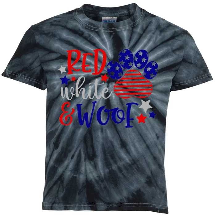 Red White And Woof Patriotic Dog Lover USA Flag 4th Of July Kids Tie-Dye T-Shirt