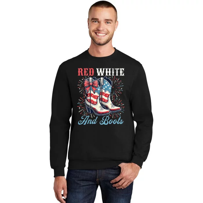 Red White And Boots Cute Coquette Cowgirl Independence Day Sweatshirt