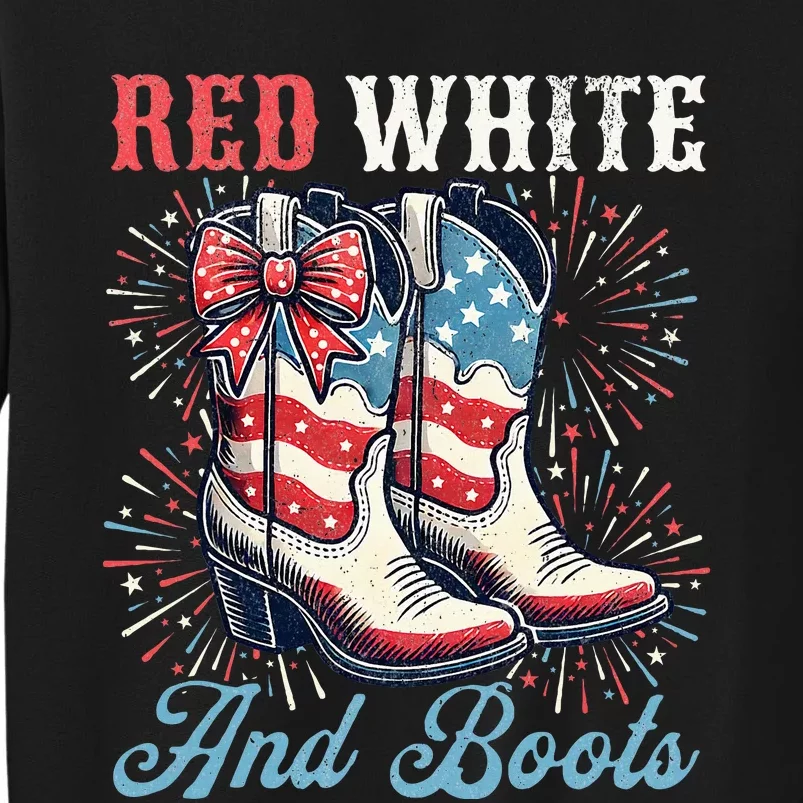 Red White And Boots Cute Coquette Cowgirl Independence Day Sweatshirt