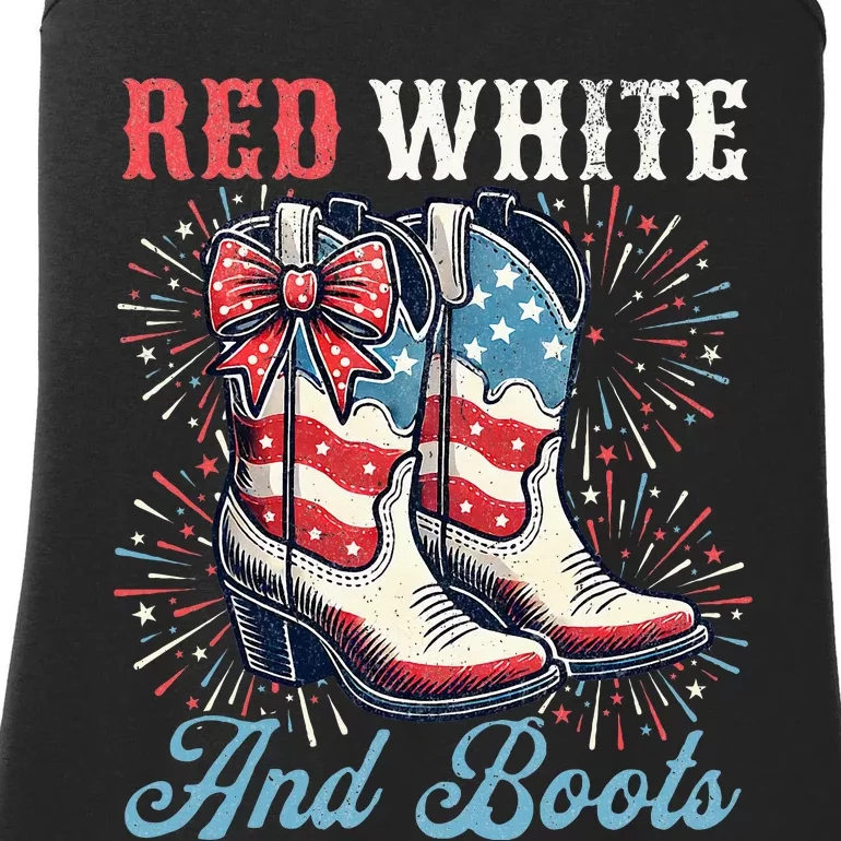 Red White And Boots Cute Coquette Cowgirl Independence Day Ladies Essential Tank