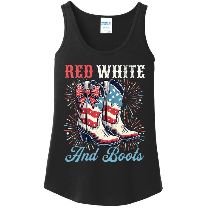 Red White And Boots Cute Coquette Cowgirl Independence Day Ladies Essential Tank