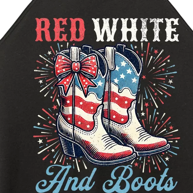 Red White And Boots Cute Coquette Cowgirl Independence Day Women’s Perfect Tri Rocker Tank