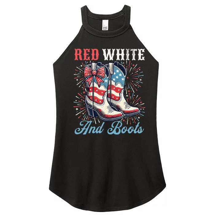 Red White And Boots Cute Coquette Cowgirl Independence Day Women’s Perfect Tri Rocker Tank