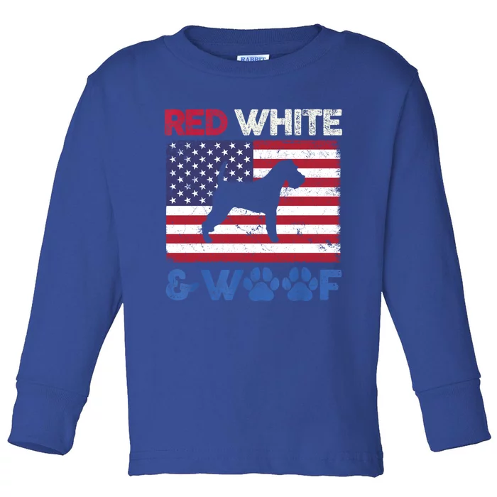 Red White And Woof Welsh Terrier Dog Us Flag Gift Toddler Long Sleeve Shirt