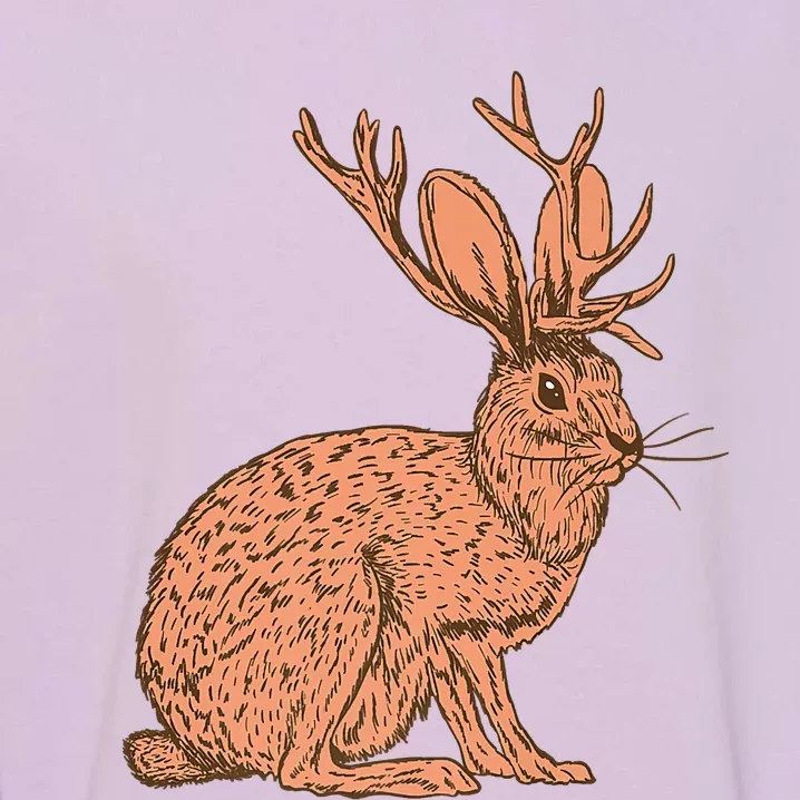 Retro Wild Animal Jackrabbit With Antelope Horns Jackalope Garment-Dyed Sweatshirt