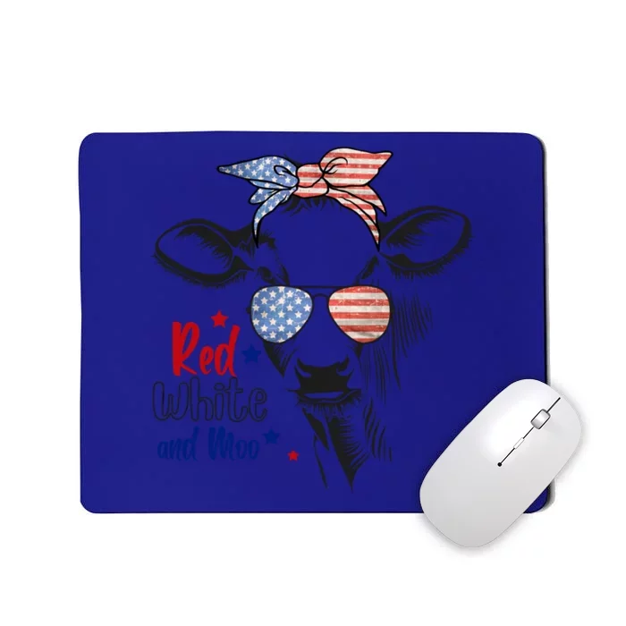 Red White And Moo Patriotic Cow Bandana 4th Of July Usa Flag Gift Mousepad