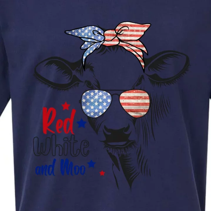 Red White And Moo Patriotic Cow Bandana 4th Of July Usa Flag Gift Sueded Cloud Jersey T-Shirt