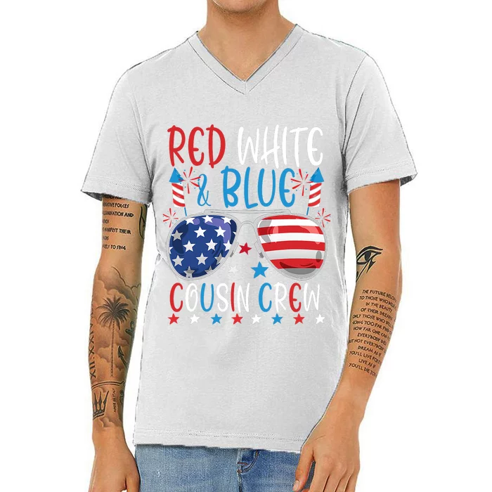 Red White And Blue Cousin Crew 4th Of July American Flag V-Neck T-Shirt