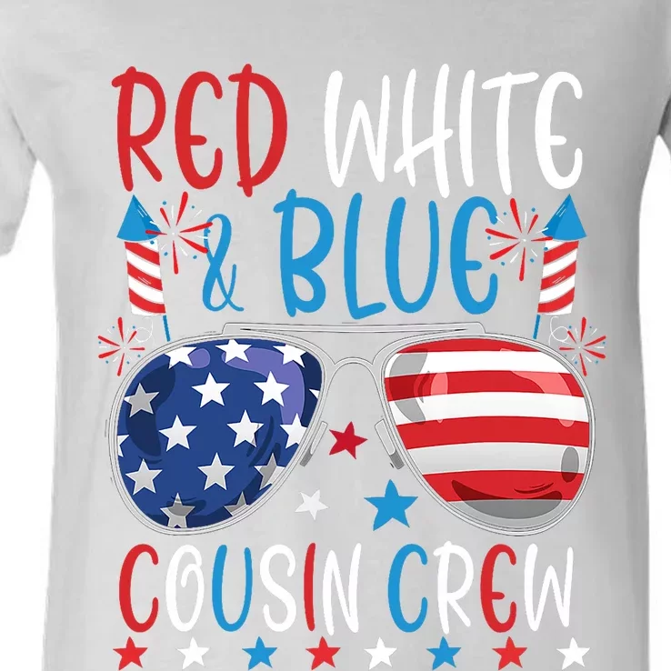 Red White And Blue Cousin Crew 4th Of July American Flag V-Neck T-Shirt